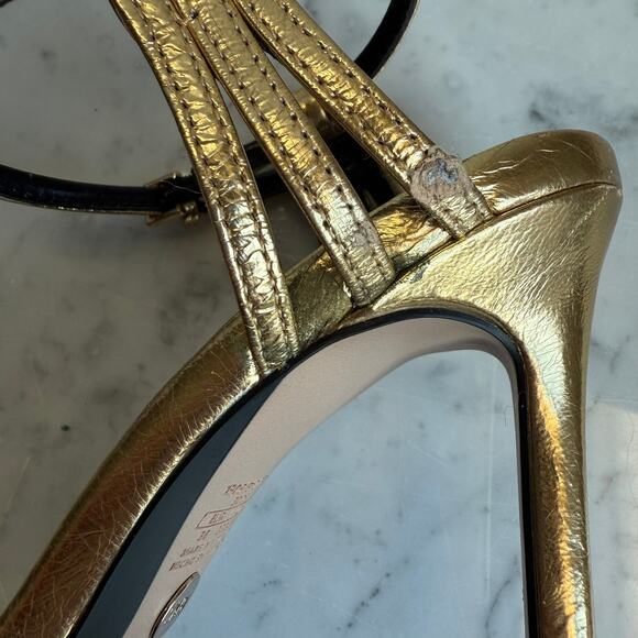 Zara Metallic Gold Strappy Heels Glam Night Out Size 39 4.5" Heel - Picture 13 of 14